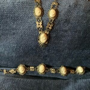 Vintage Cameo Set from 1950’s Bracelet and Necklace Set